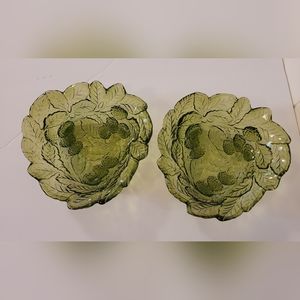 Set Of 2 Vintage Green Indiana Glass Loganberry Embossed Bowls